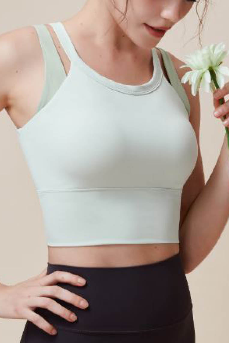 撞色假两件无袖运动内衣