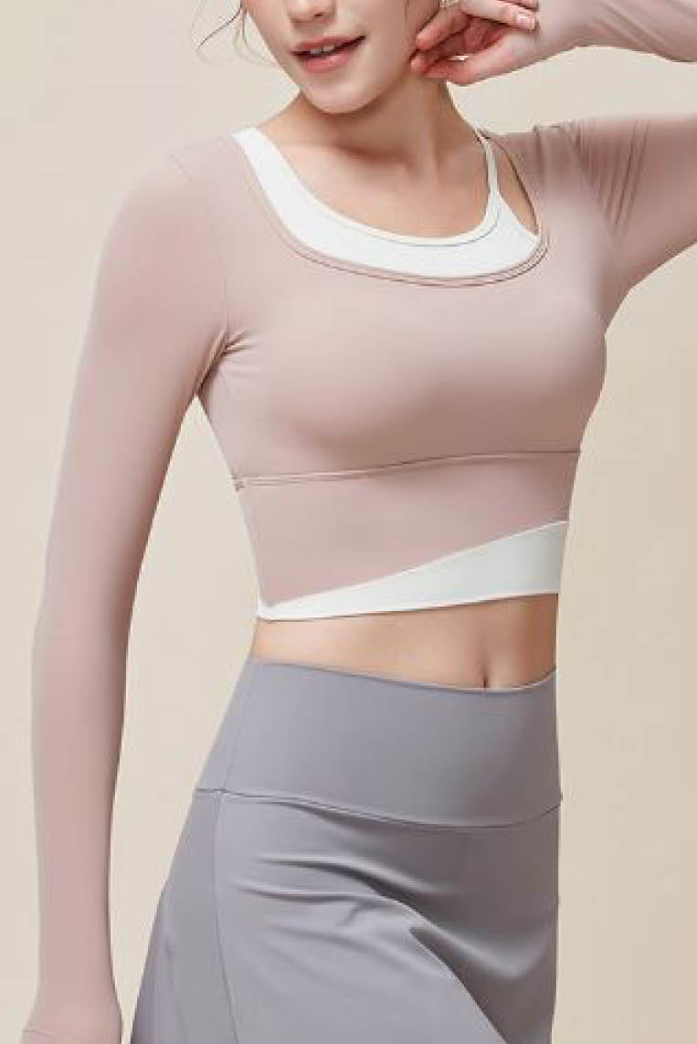 不规则撞色假两件长袖