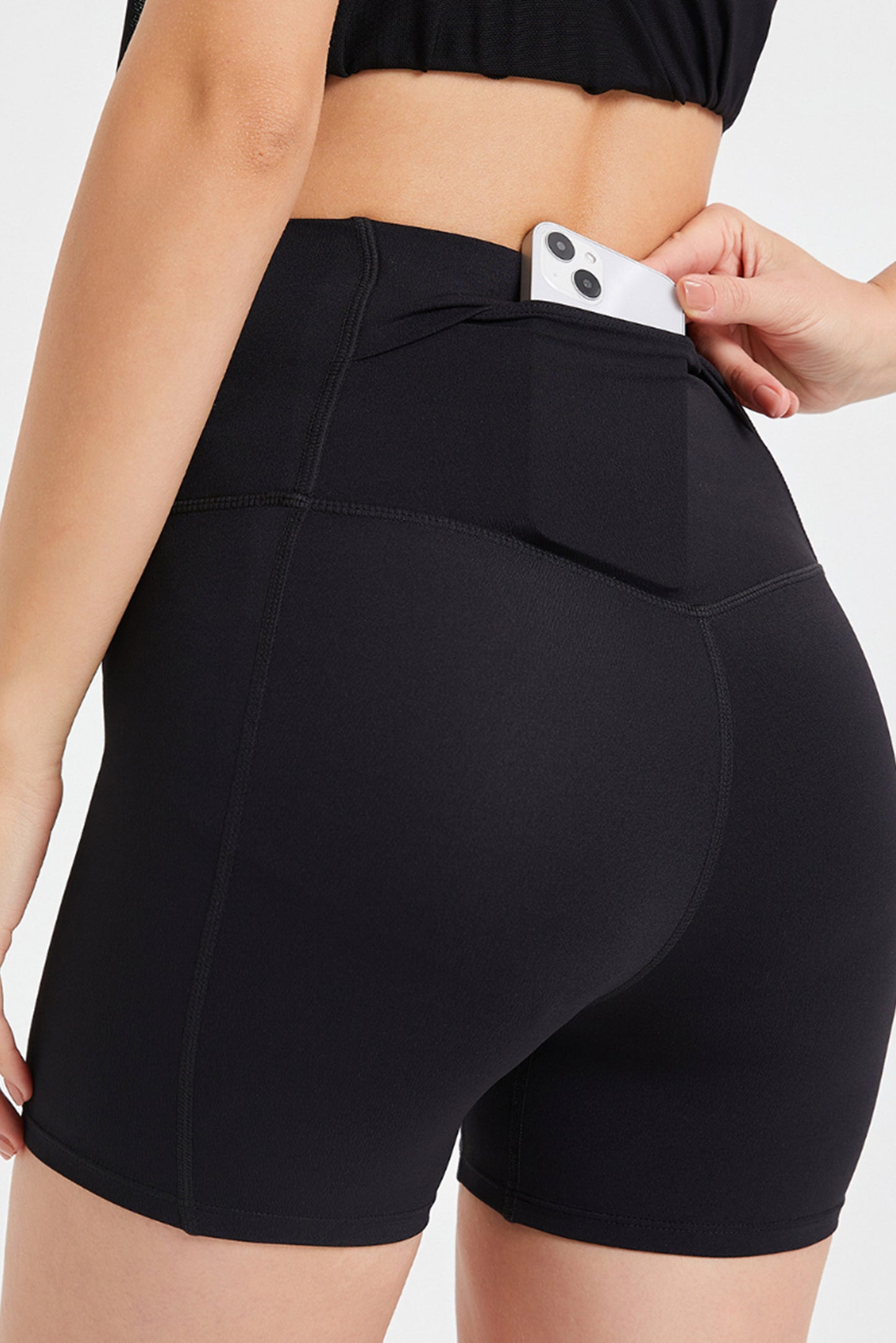 后口袋高腰3分裤