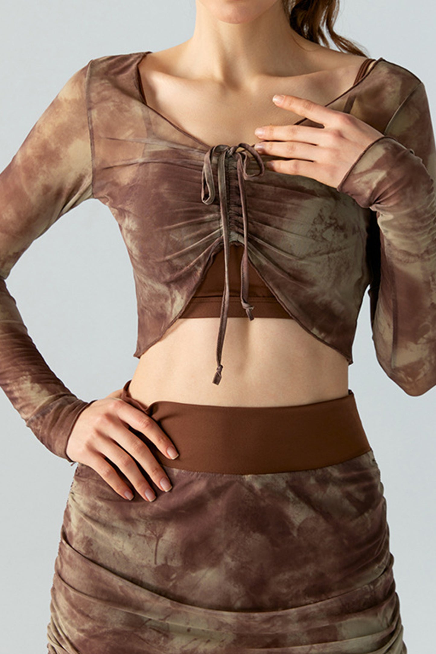 印花网纱长袖运动罩衫(单件罩衫)