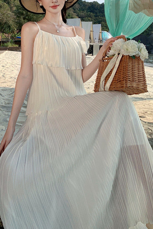 法式吊带压褶半裙两件套