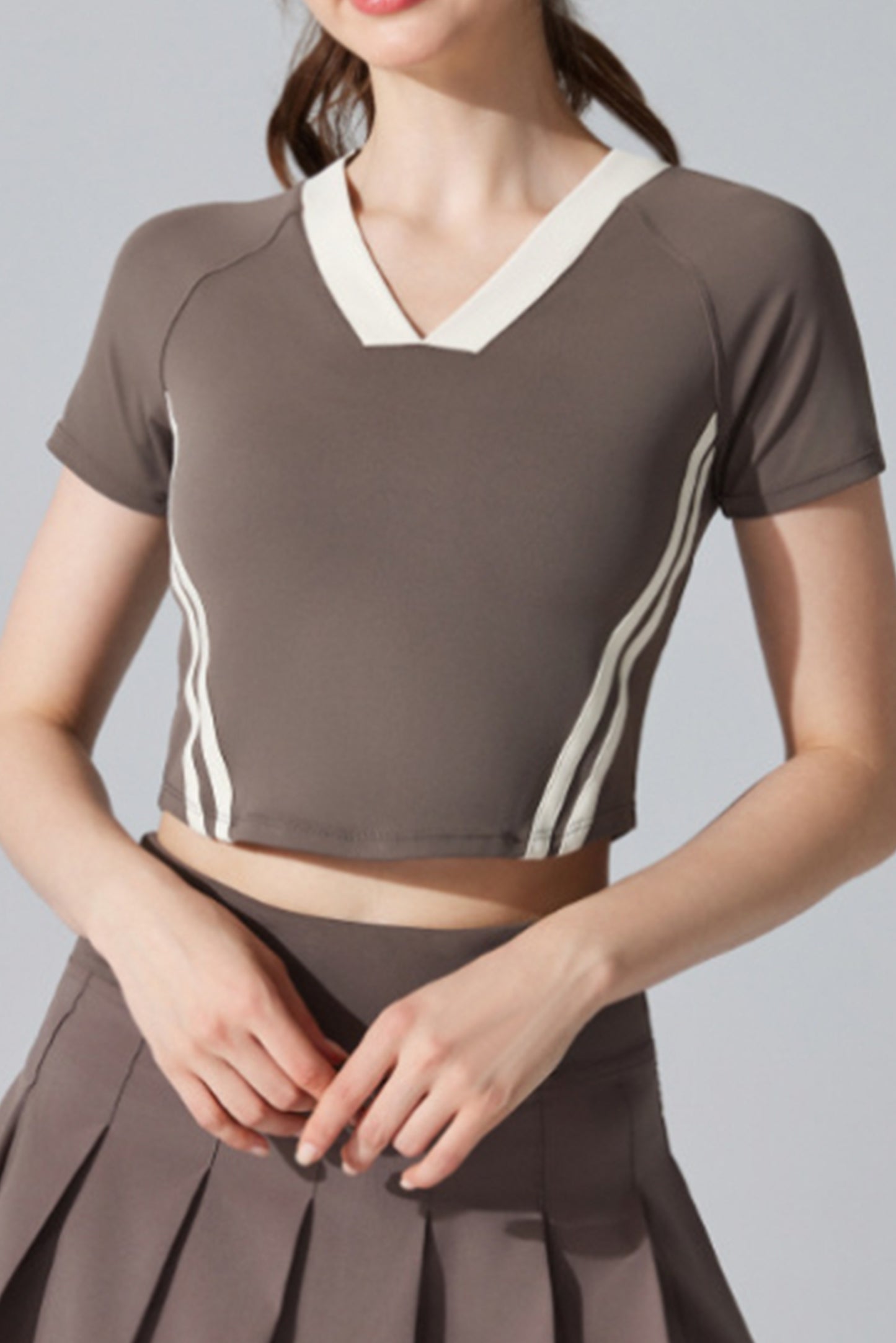 复古V领网球上衣(不含胸垫)