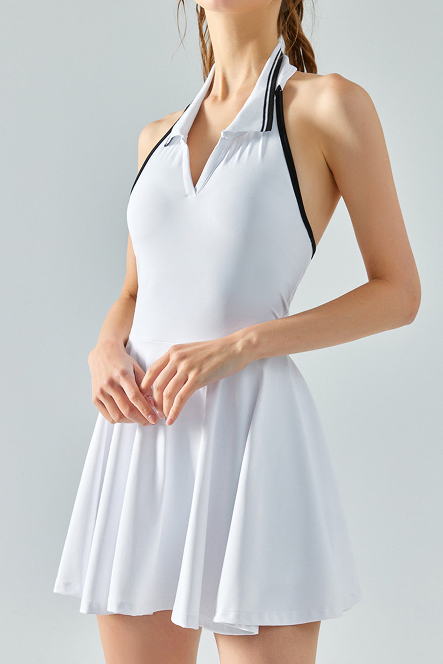 挂脖连体带胸垫网球裙