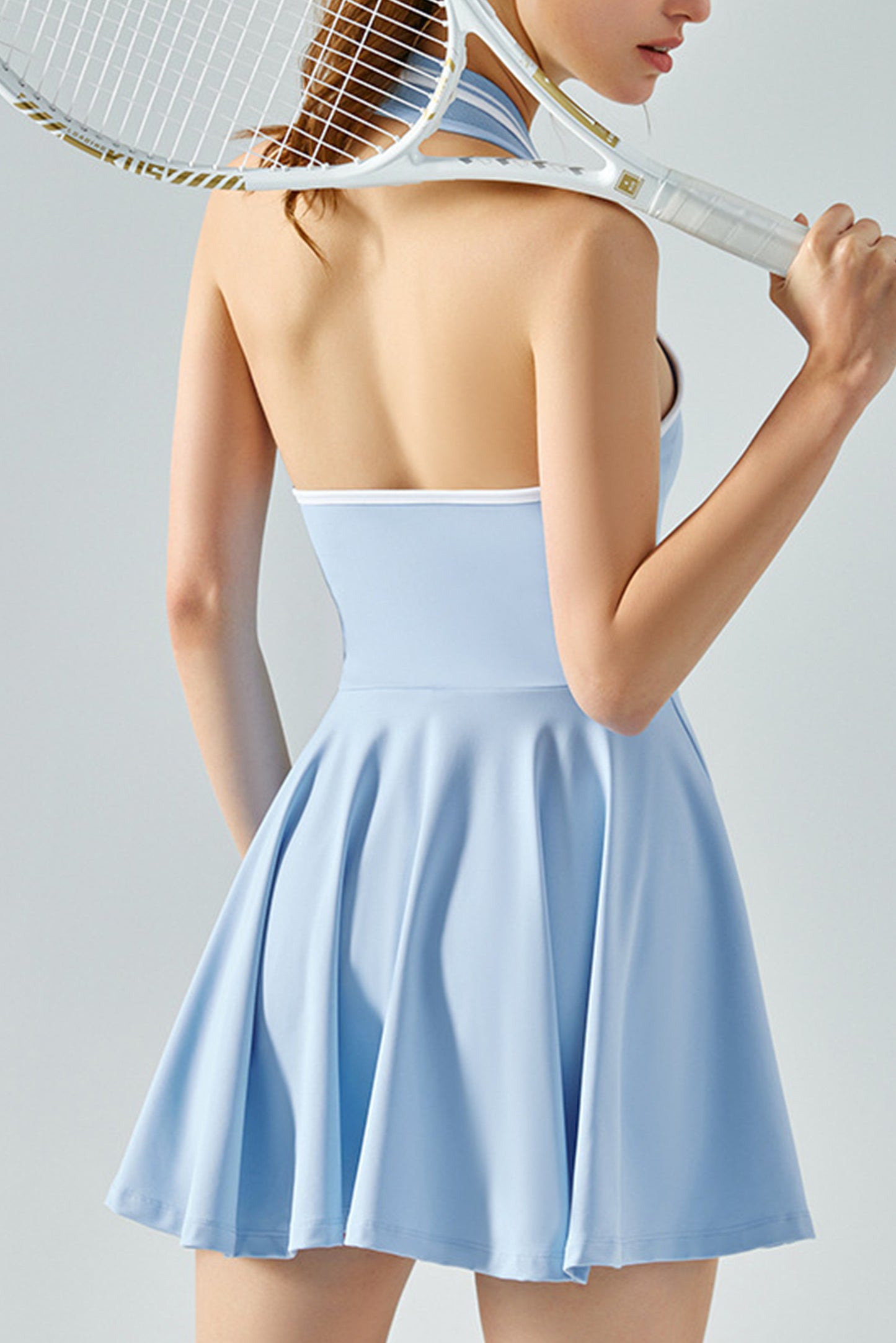 挂脖连体带胸垫网球裙