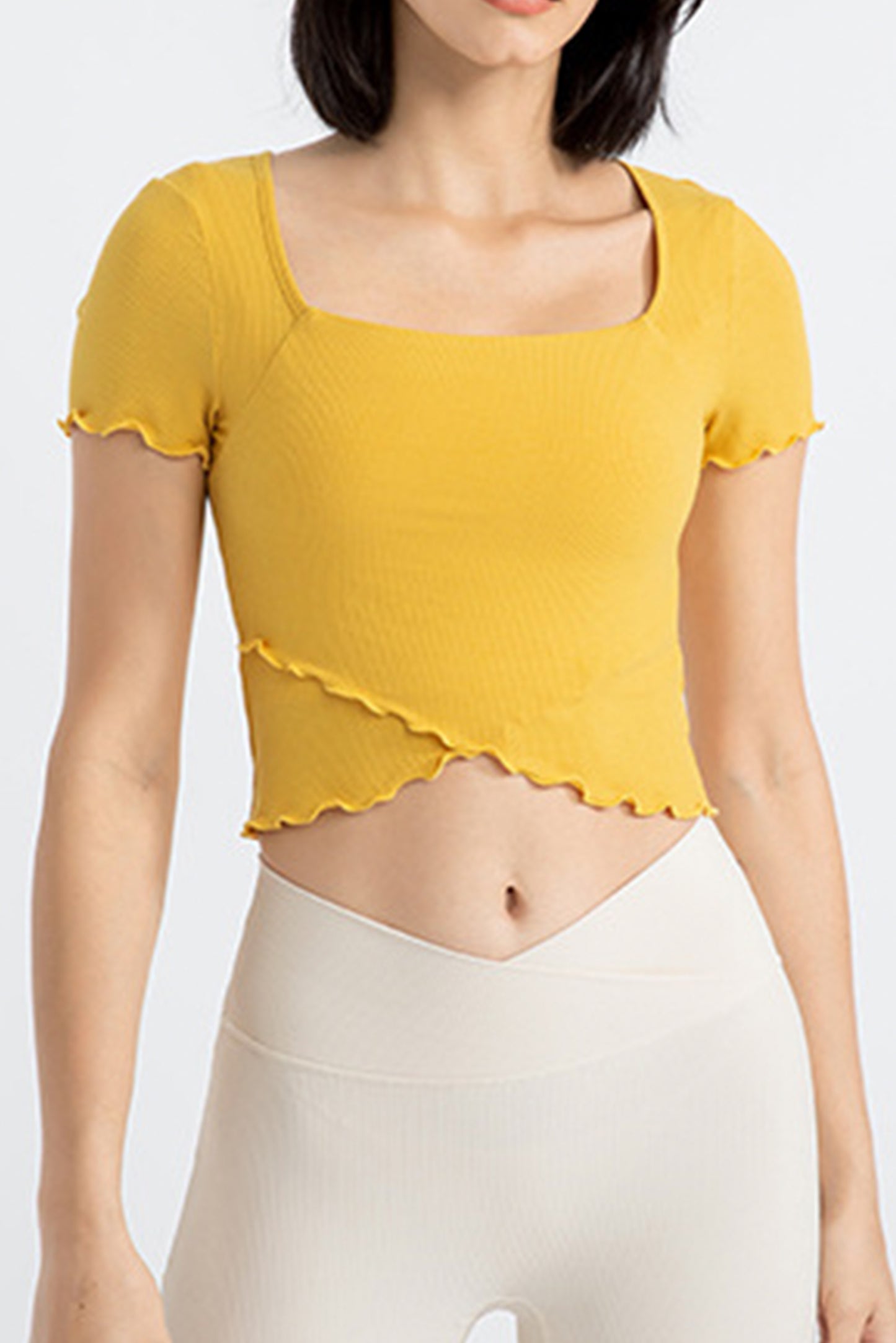 花边交叉瑜伽短袖