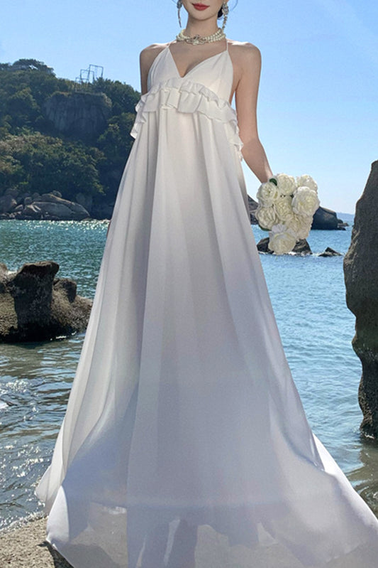 高级感立体挂脖露背裙