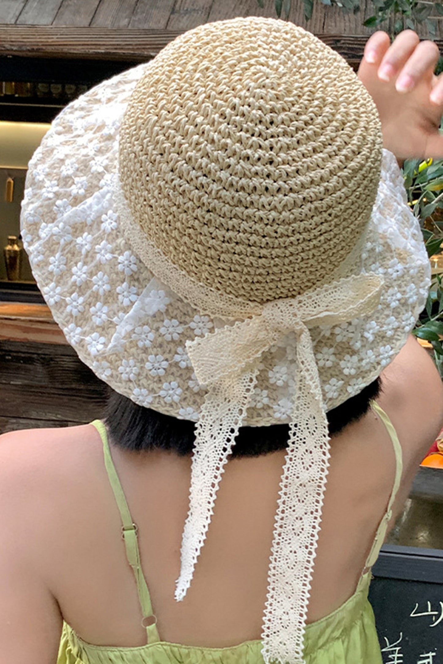 蕾丝蝴蝶结草帽HAT
