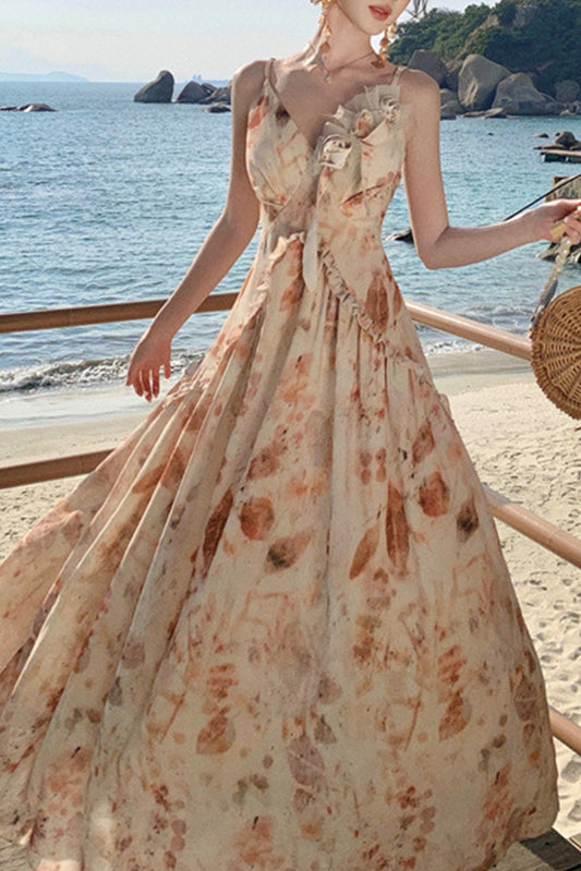 法式植物扎染复古裙