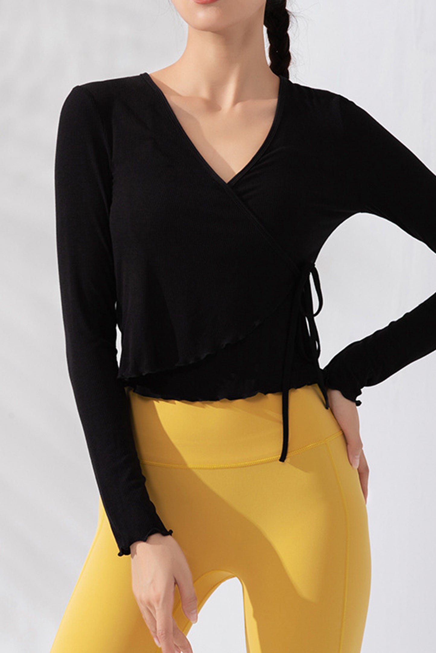 长袖V领系带瑜伽服