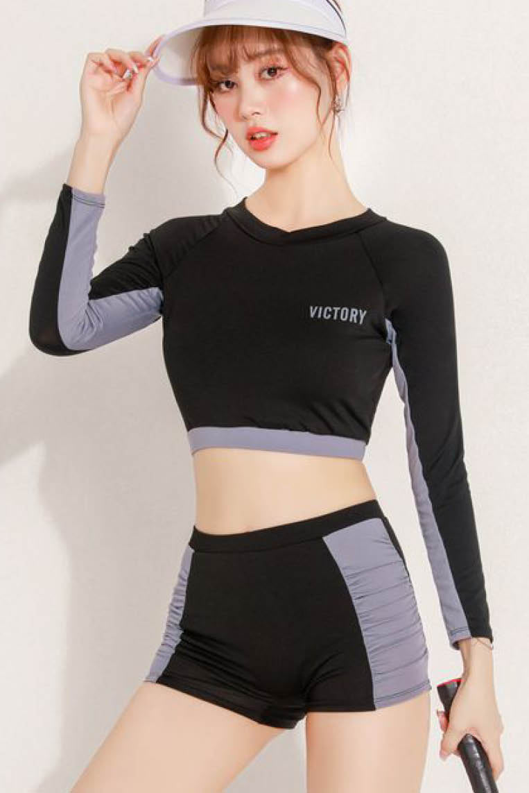 短款长袖平角裤两件套泳衣