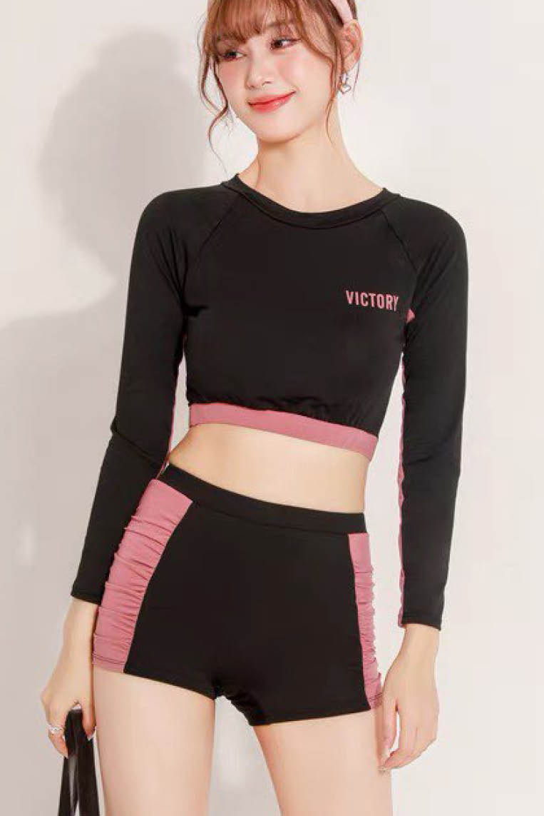 短款长袖平角裤两件套泳衣