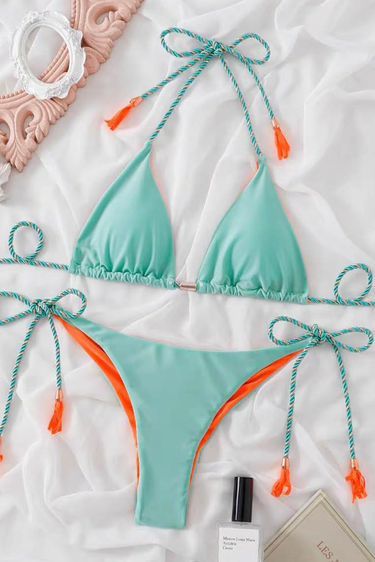 性感编绳纯色bikini