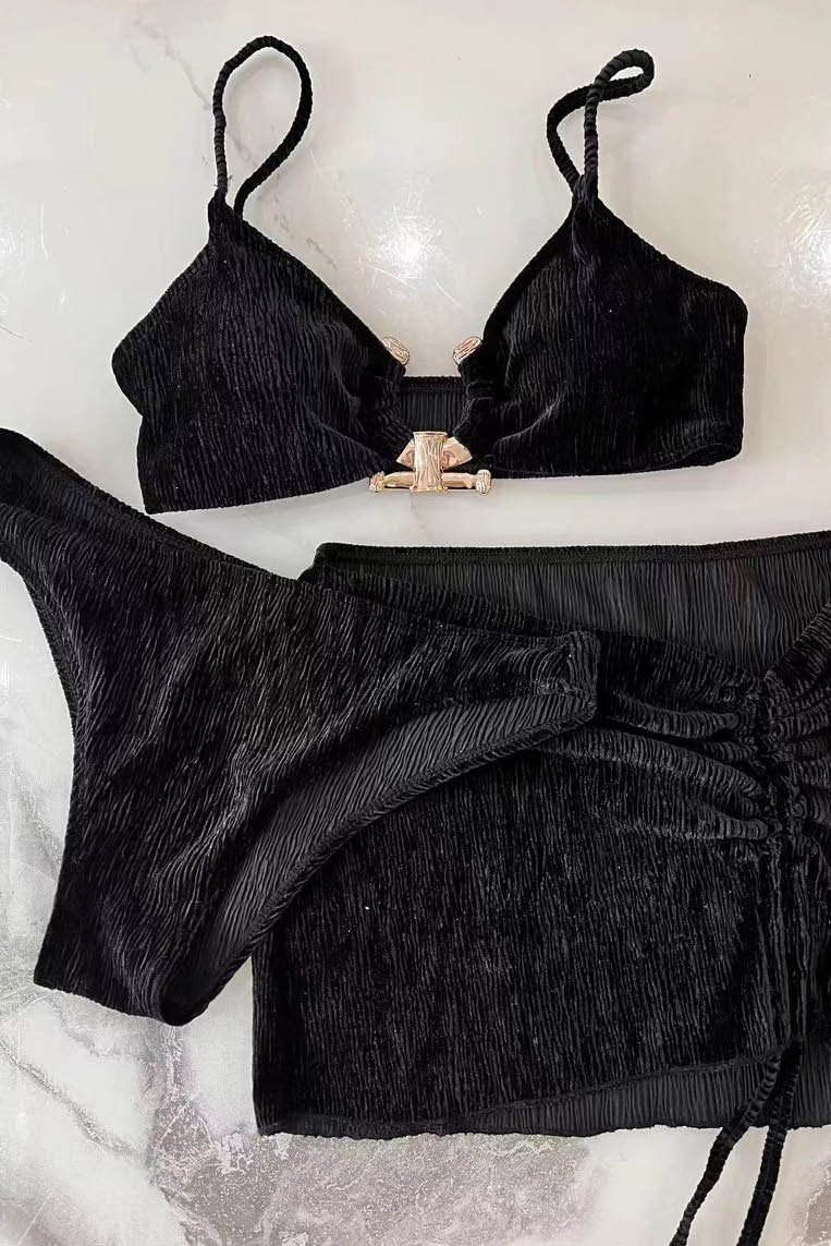 丝绒比基尼+罩裙 (三件套泳装)