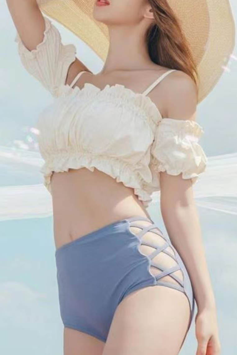 仙气一字肩比基尼三件套