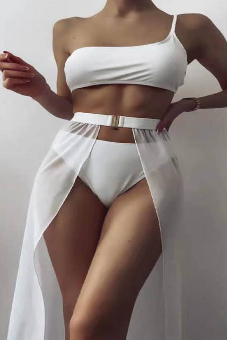 单肩比基尼网纱裙三件套