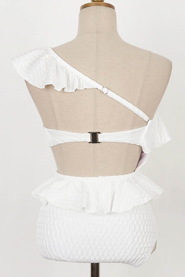 单肩显腰一片式泳衣