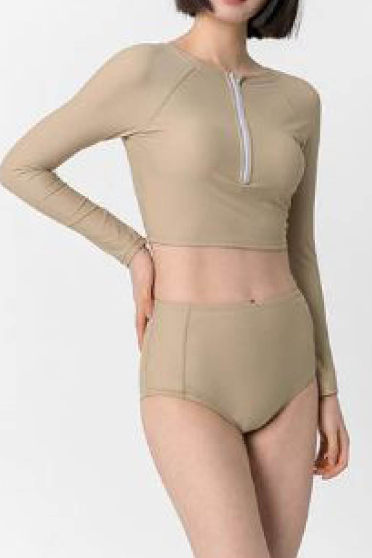 大地系长袖两件套泳衣 (含胸垫)