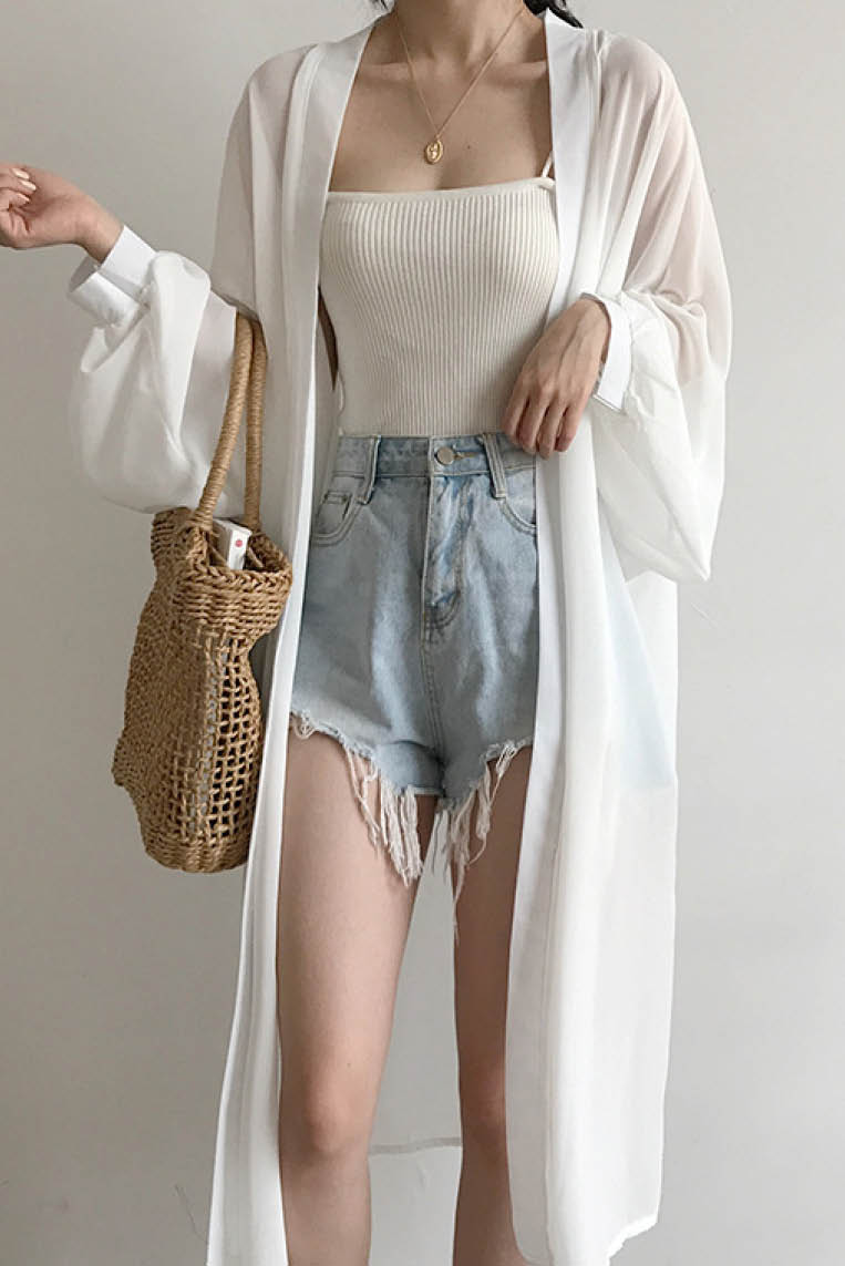 长款雪纺开衫披肩外套