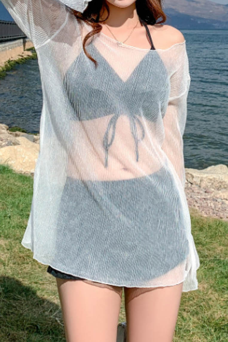 丝纱长袖仙女范比基尼三件套