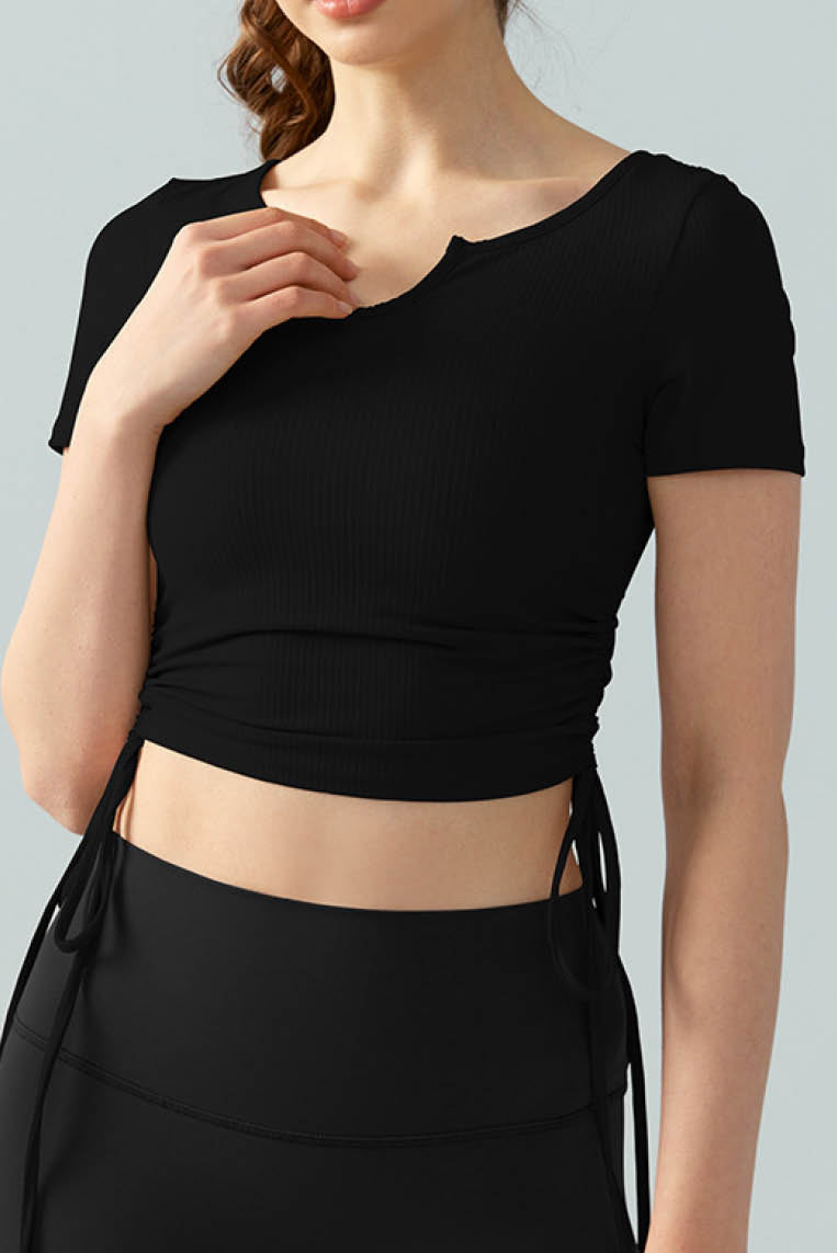 瑜伽抽绳短袖上衣