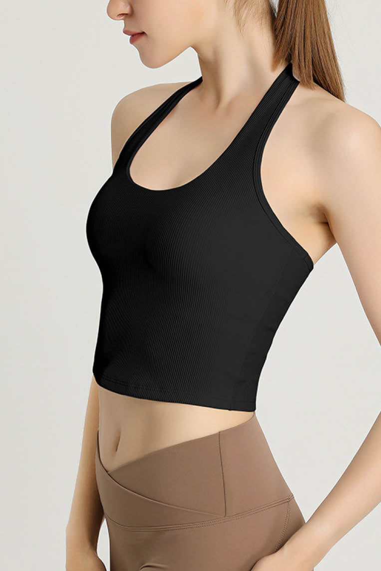 罗纹固定杯挂脖运动背心