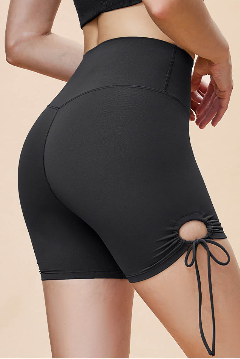 圆环抽绳高腰三分裤