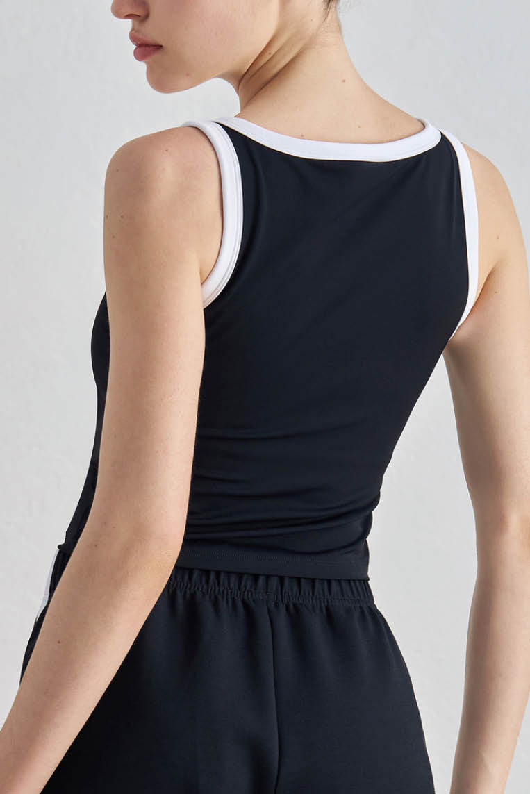 拼色U领瑜伽背心