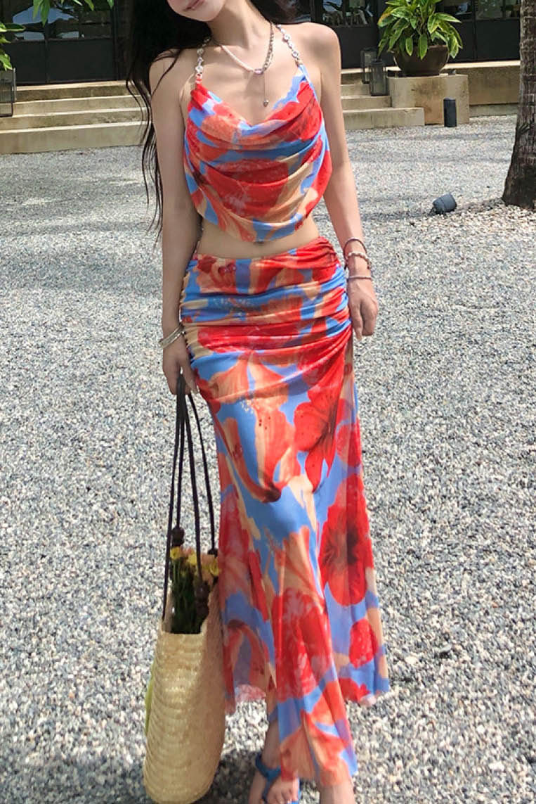 沙滩海岛长裙三件套泳装