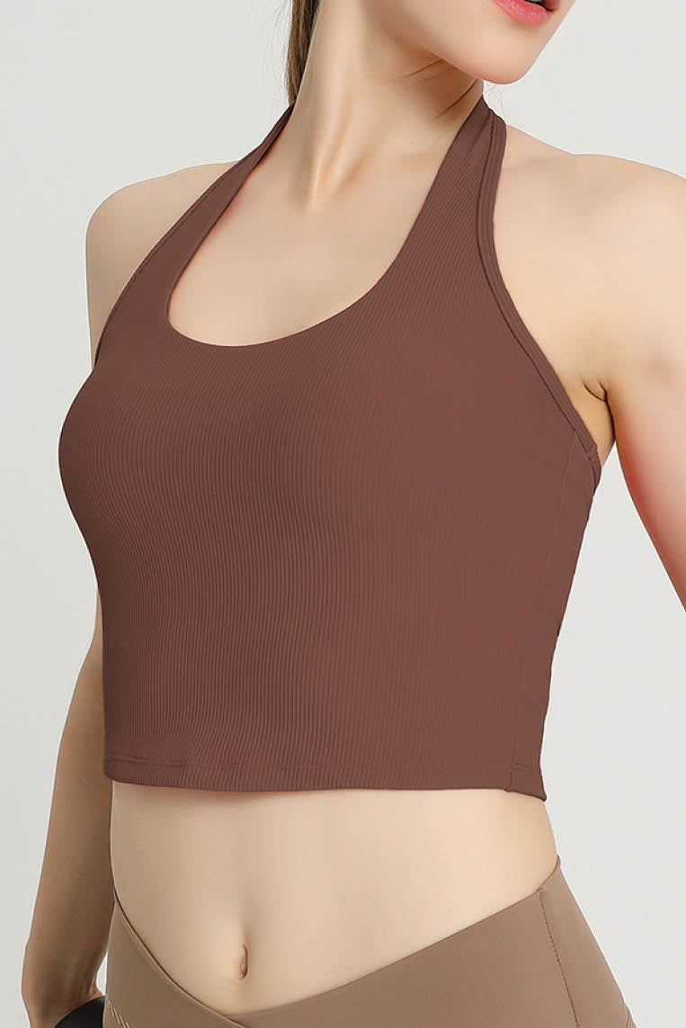 罗纹固定杯挂脖运动背心