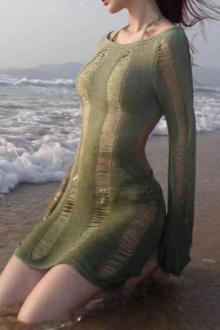 甜辣针织长衫比基尼三件套