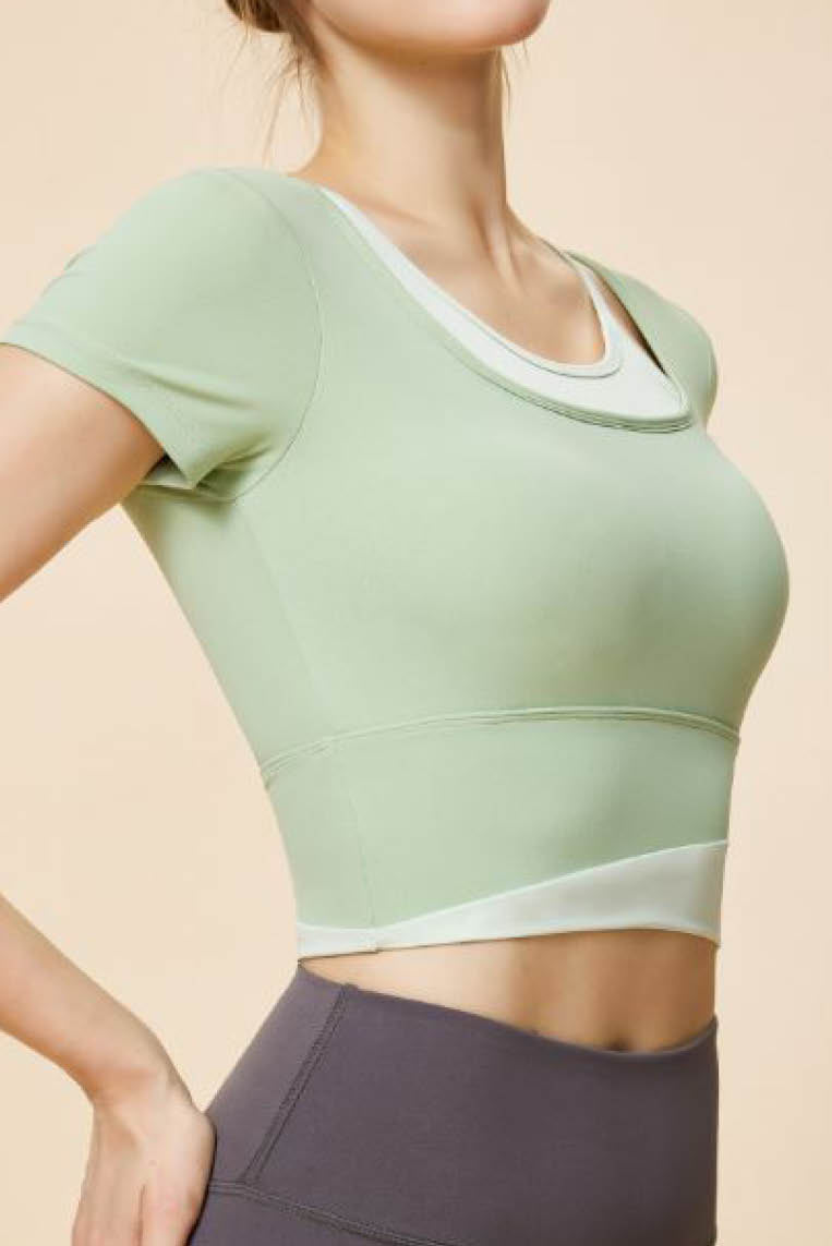 不规则撞色假两件短袖