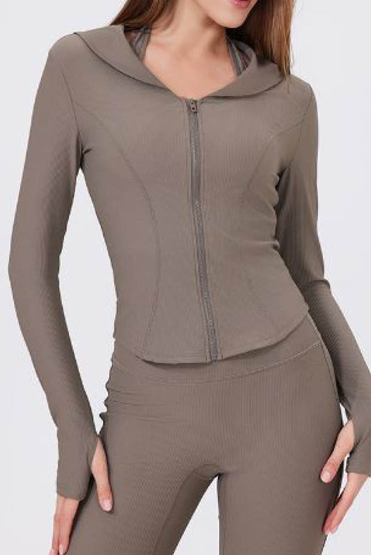 减龄海军领罗纹拉链衫