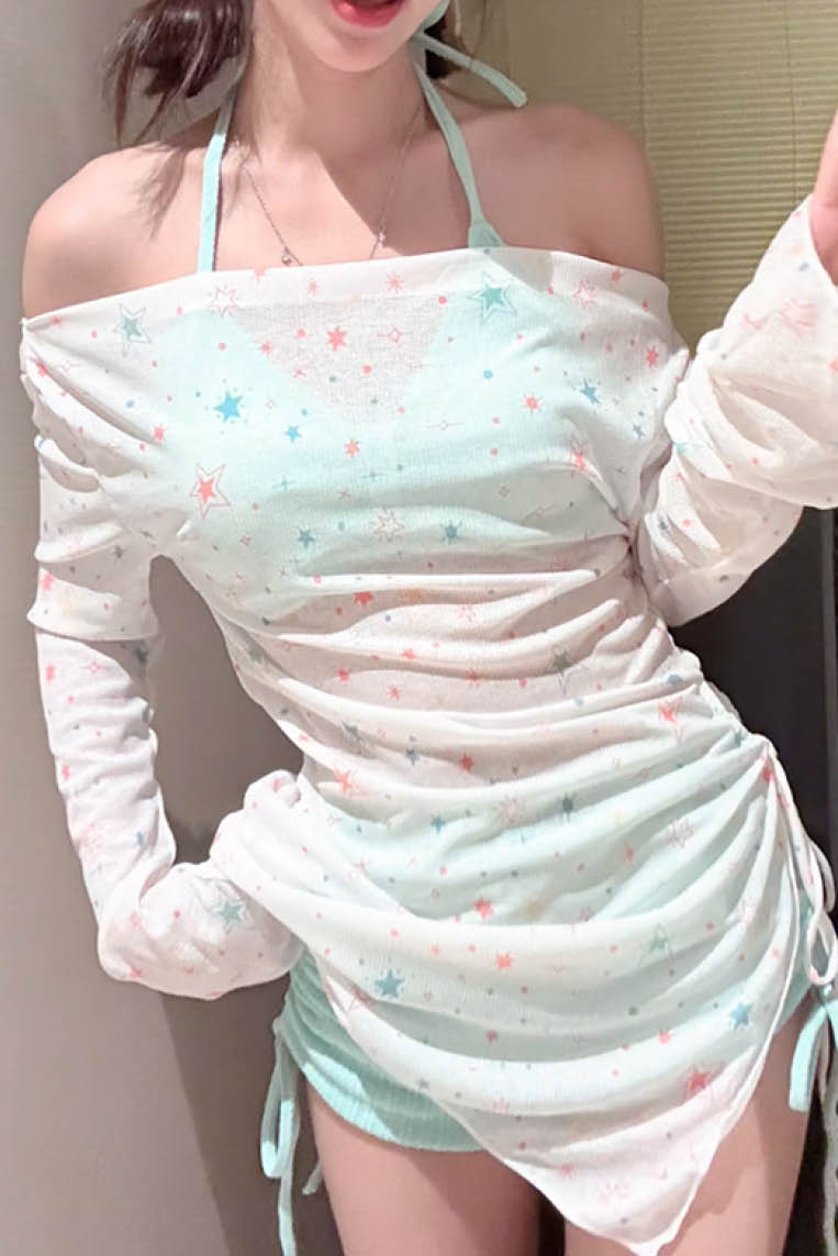 轻薄罩衫平角裤泳装三件套(only available online)