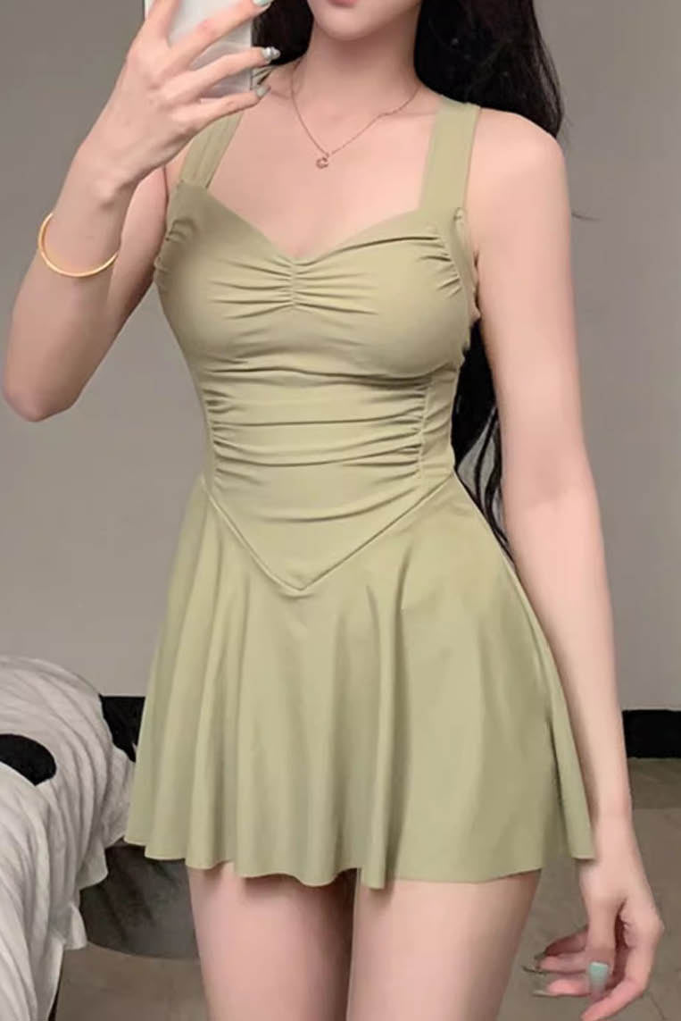 法式纯欲收腰连体泳衣