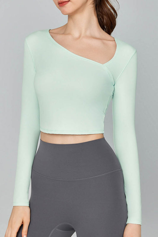 斜领修身瑜伽长袖 (不含胸垫)