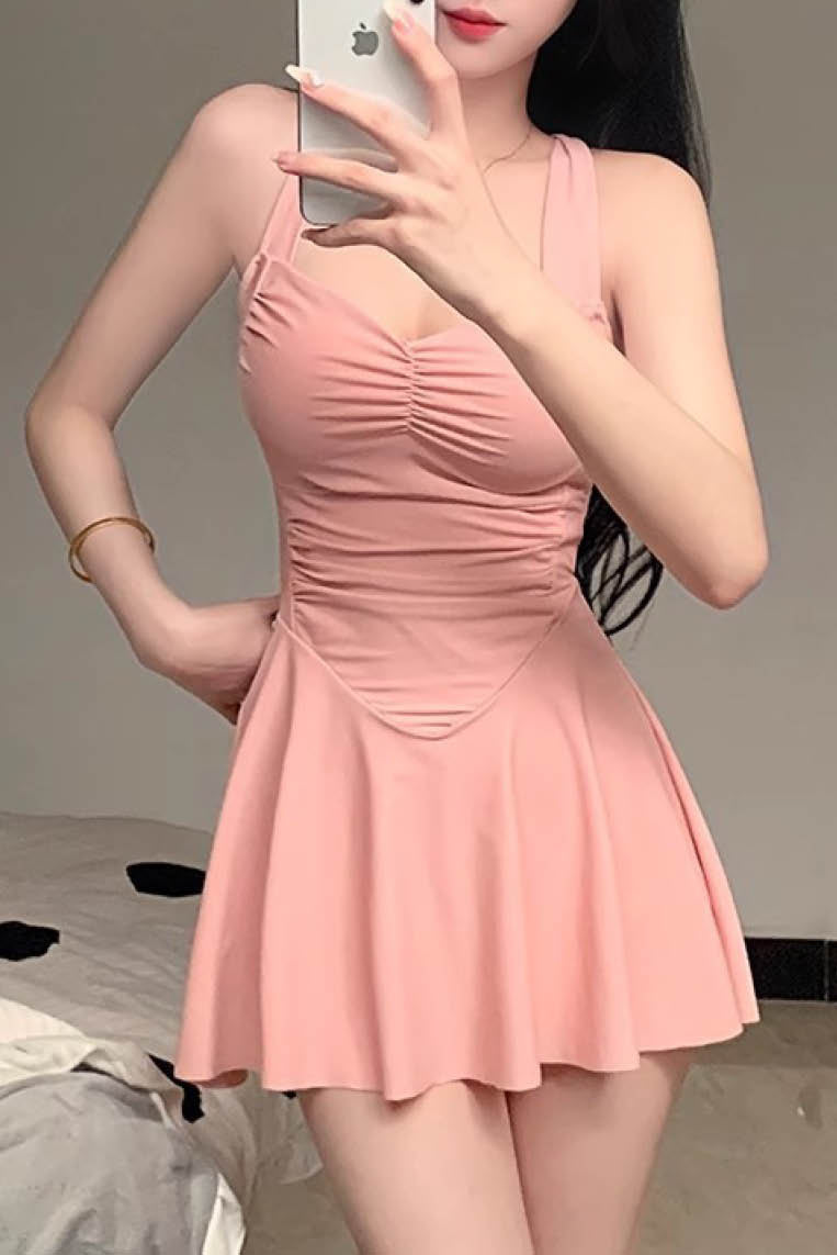 法式纯欲收腰连体泳衣