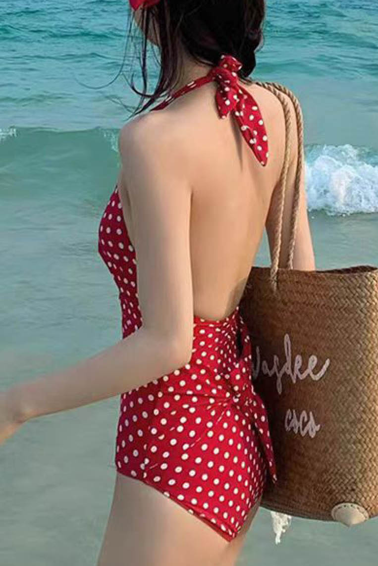 90's复古波点连体泳衣 (only available online)