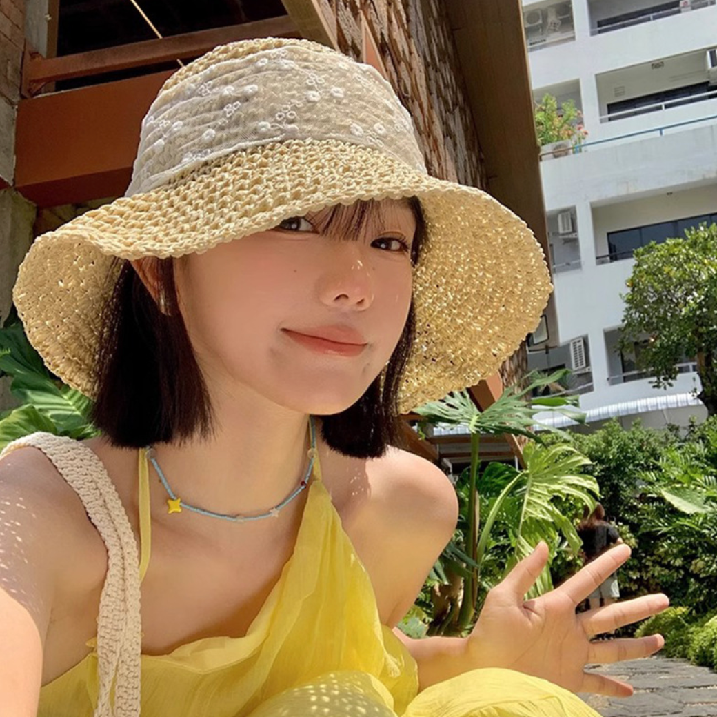 蕾丝花朵甜系草帽