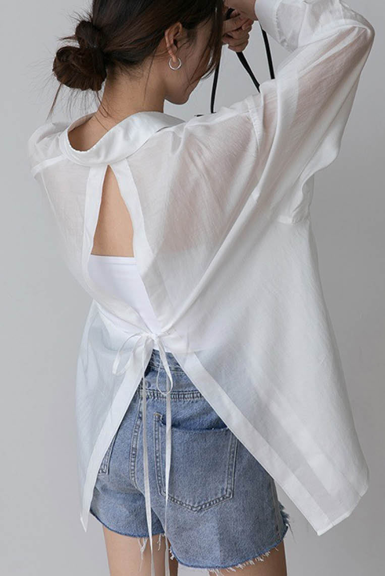 后背开叉雪纺防晒衬衫