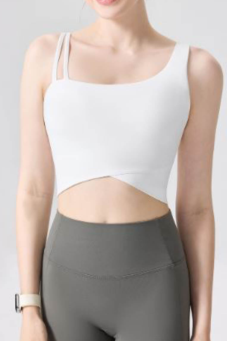 不规则肩带运动背心