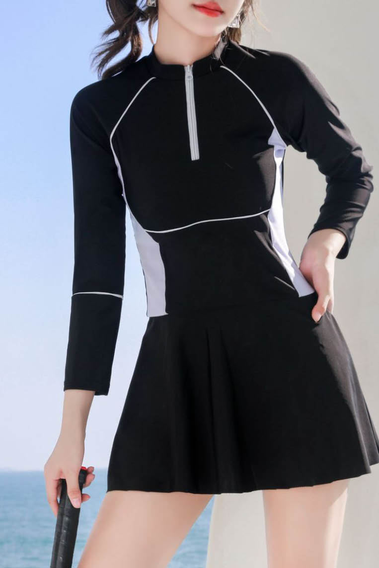 高级感裙式长袖两件套泳衣