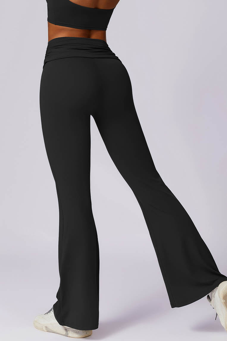 皱褶翻腰阔腿喇叭裤