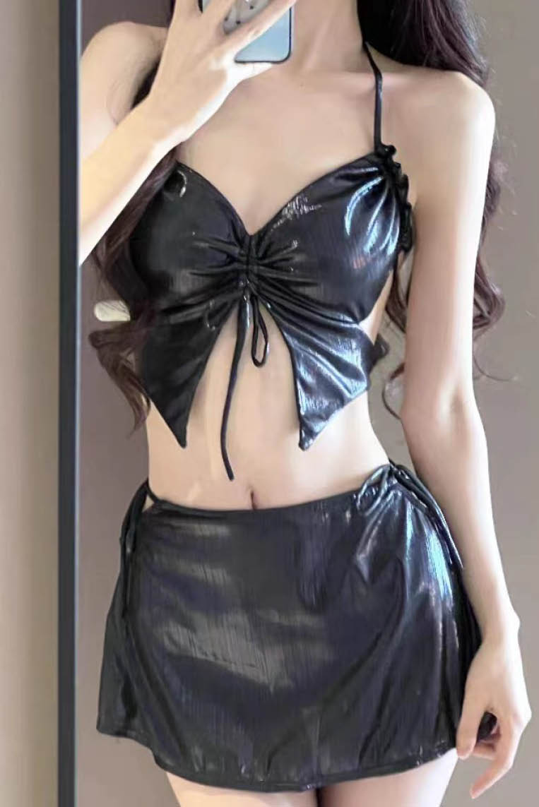 亮系蝴蝶露背比基尼三件套