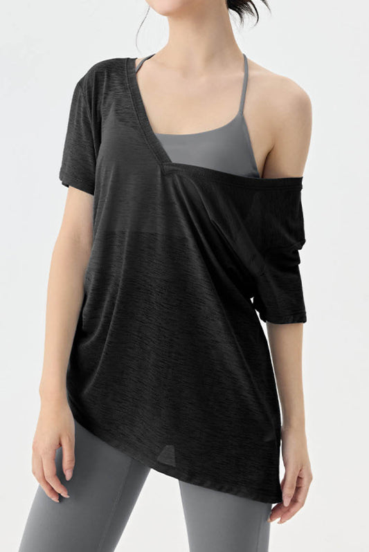 两穿式肩宽松运动T罩衫 (透视)