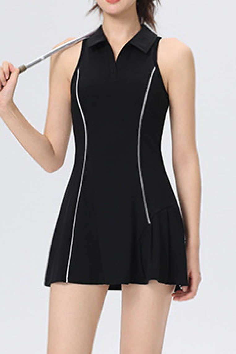 翻领POLO无袖运动连衣裙(附打底裤)