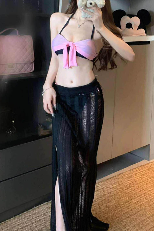 甜酷Ribbon针织长裙三件套