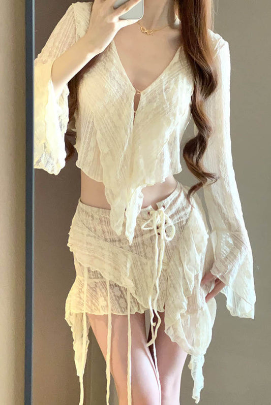 奶酷芭比绑带蕾丝四件套比基尼