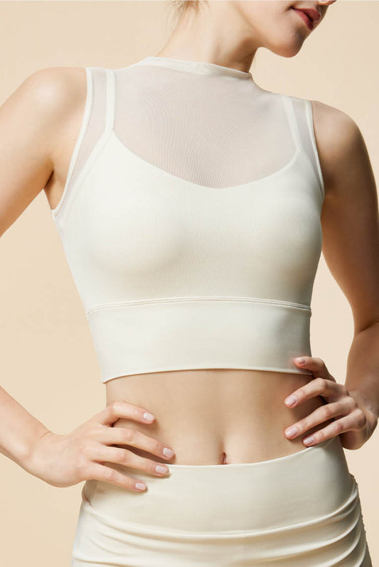 网纱高领无袖假两件文胸