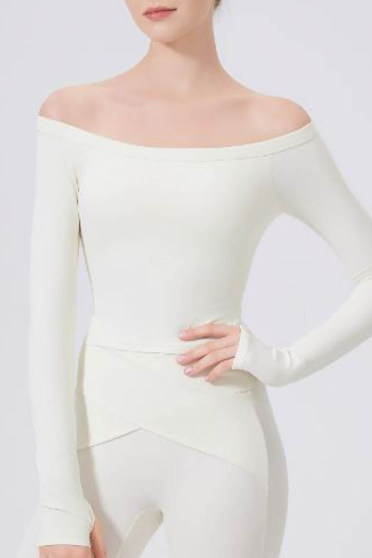 一字肩带垫长袖瑜伽服