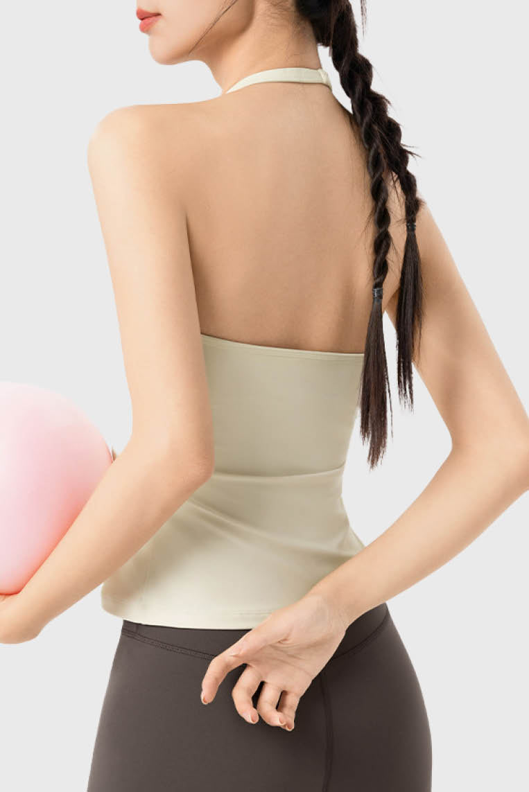 挂脖u领固定杯瑜伽背心